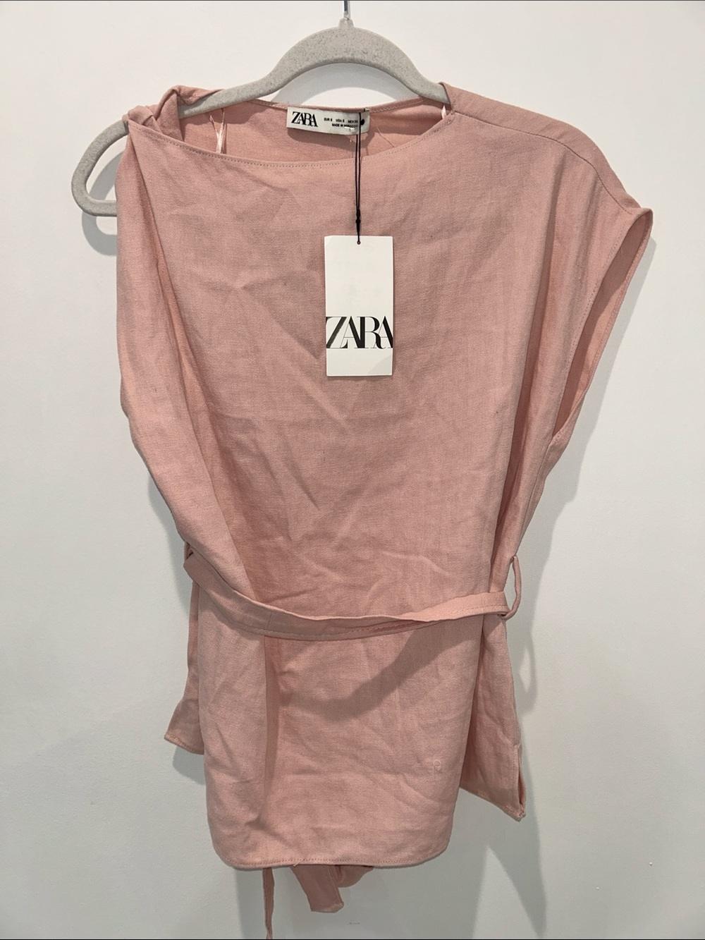 ZARA Dusty Rose Linen Belted Sleeveless Tunic